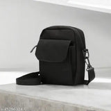 Black fabric sling bag with embroidered net pattern for girls, free size (12in x 12in x 12in), Indian-made handbag accessory