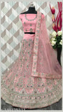 Latest pink net designer lehenga choli with dupatta and semi-stitched blouse, embroidered embellishments, free size, best for regular occasions