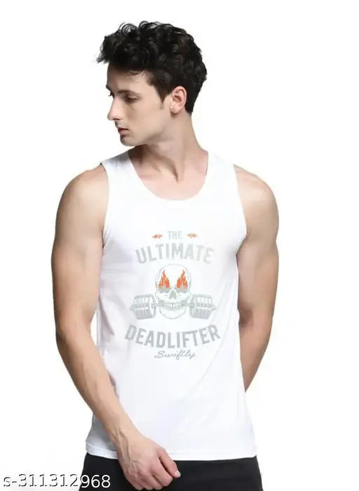Pure cotton deadlifter print gym t-shirt for men, sleeveless design with fitness theme