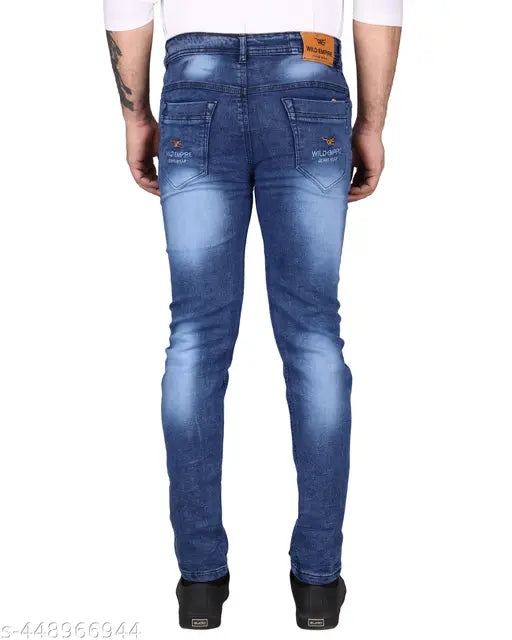 Denim mid-rise men's jeans, solid pattern, versatile for every occasion - size 28 (waist 28, length 41, hip 36), India origin