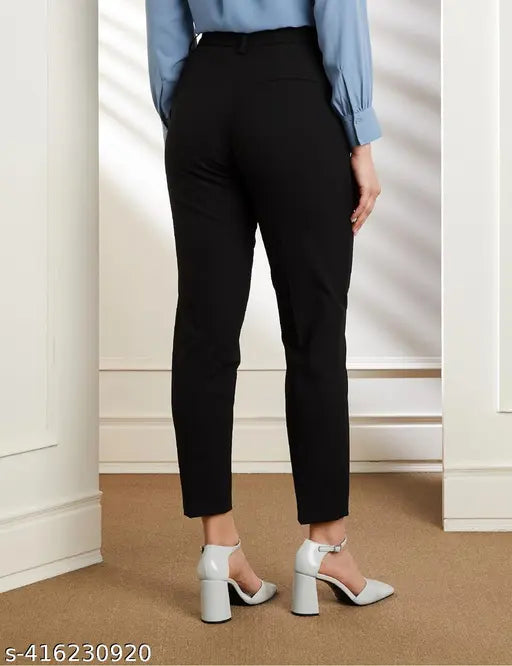 Black cotton-lycra women's trousers for partywear, sleek and sophisticated design, suitable for professional events, size S (29/26/30), made in India