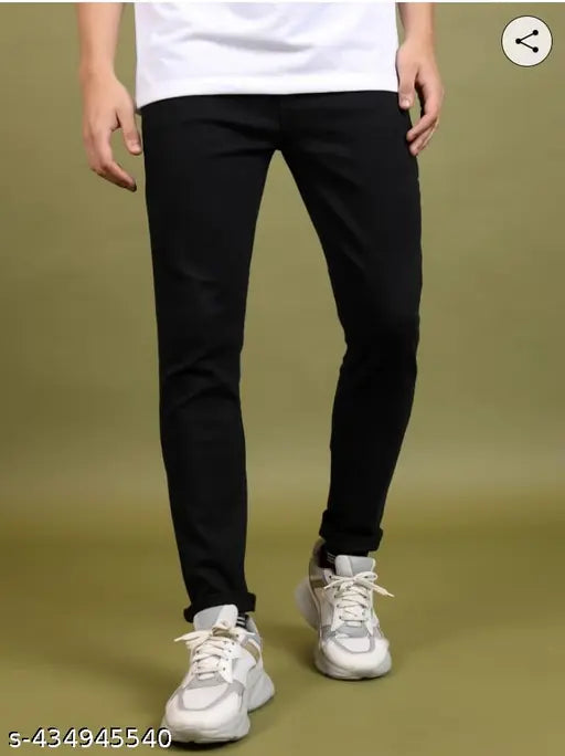 slim black cotton blend jeans for men, solid pattern, size 28, 30, 32, 34 made in India (waist 28/30/32/34, length 39 in, hip 30/32/34/36)