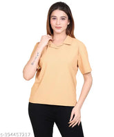 Women's cotton polo half sleeves t-shirt - solid collared, S (36in bust, 22in length), made in India