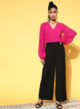 Lycra jumpsuit for women, solid net, long sleeves. Urbane Sensational jumpsuit on hanger. Size N (S-36in, L-54in, W-26in), Made in India