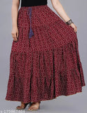Printed rayon maroon skirt, beautiful and comfortable for women. Size range includes M, L, XL, XXL, XXXL & free size. Made in India, featuring a waist size of 19-25 inches and length size of 46 inches