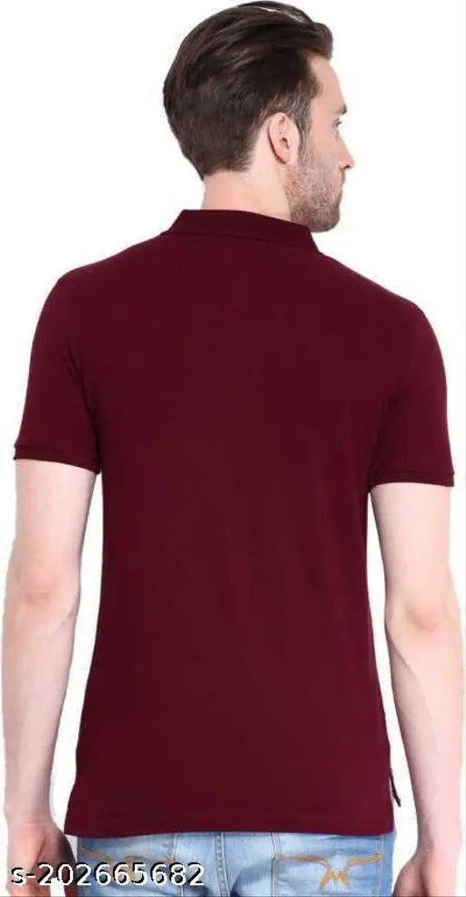 Maroon cotton blend men's polo neck t-shirt, regular fit, short sleeves - durable quality finish