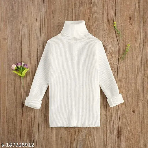 White pack of 1: Woolen high neck full sleeves striped sweater for baby girls, warm winter inner wear from Smarty Plus Clothing