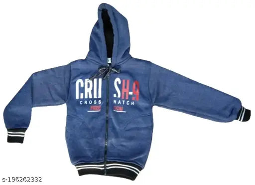 Blue cotton boys hooded sweater pack with printed design, comfortable and warm for kids, features zipper and pockets, suitable for ages 1-6 years