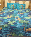 Navy jungle screen print, 100% cotton flat sheets for summer, superfine quality. Set includes 2 pillow covers, ideal for adults. Pure cotton bed linen from India." (114 characters)