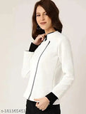 Long-sleeve solid zipper jacket for women, winter warm style in XS, S, M, L. Made in India