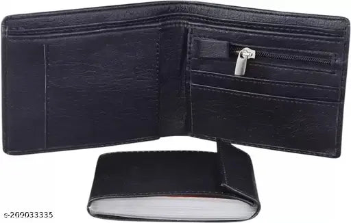 Brown PU two-fold leather stylish men's wallet, solid design with 2 compartments for daily use