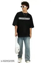 MeMom Oversized Cotton Blend T-Shirt for Men - Calm Down print, three-quarter sleeves, relaxed fit, India origin