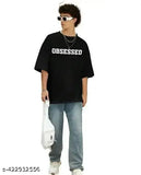 MeMom Oversized Cotton Blend T-Shirt for Men - Calm Down print, three-quarter sleeves, relaxed fit, India origin