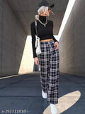 Black and pink checked cotton trouser combo for women's fashion, featuring 2 pieces in sizes 26, 28, or 30 for a personalized fit