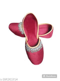 Velvet embellished mojari sandals for ladies, closed back design, fur flower detail, India origin
