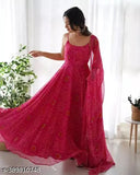 Georgette Kangana Bandhani style sleveless gown with lace border dupatta set, vibrant Indian fashion for women