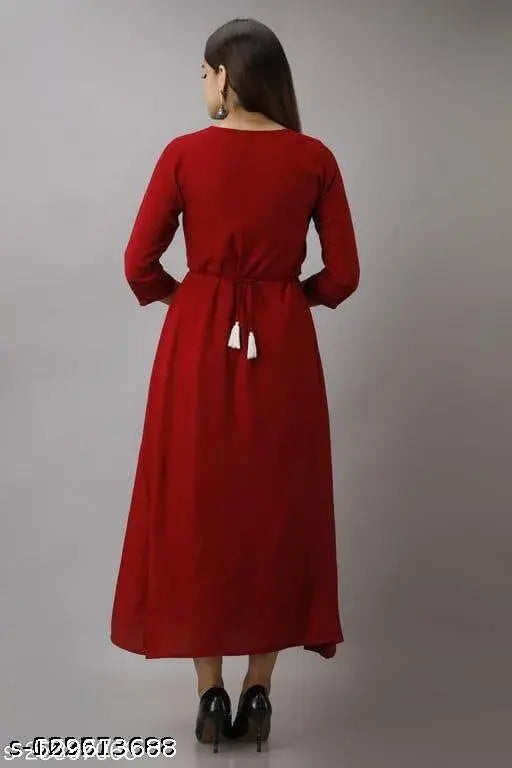 Trendy rayon embroidered gown, three-quarter sleeves for girls, Indian handcrafted ethnic wear