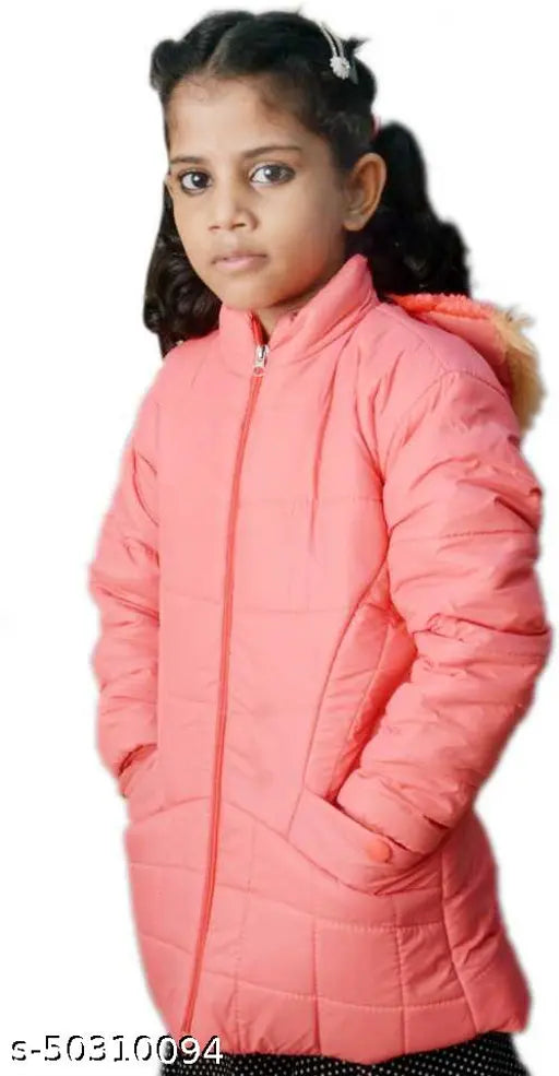 Soft nylon butter jacket for girls winter wear, solid pattern, 2-3 years size, luxury feel & plush texture
