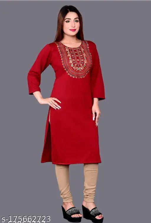 Women's embroidered wool kurti, three-quarter sleeves, India-made fashionable party wear