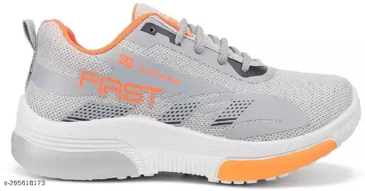 Synthetic grey running shoes for kids, comfortable lace-up design, ideal for boys and girls aged 4-12 years, made in India