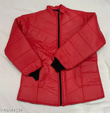 Polyester solid jacket, warm with fur lining - stylish women's long-sleeved jacket, India origin