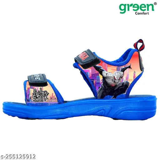 Green leather Spiderman spider web sandals for boys comfort, ideal for ages 5-6 years old