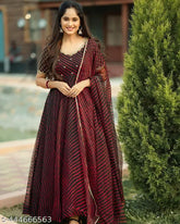 Dyed/washed Georgette Anarkali gown with dupatta, featuring solid fox embroidery work. India-made maxi dress for casual dressing