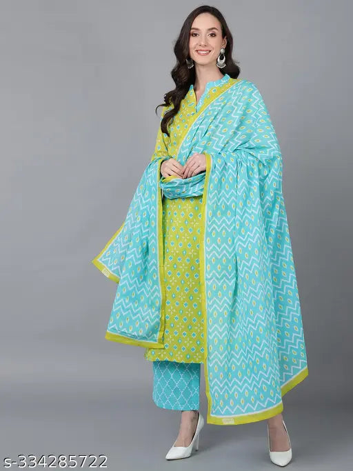 Rayon blend printed Vaamsi Kurta Palazzos with dupatta, ideal for parties and festivals. Sizes include XS (34-26-14), S (36-28-14.5), M (38-30-15). Made in India