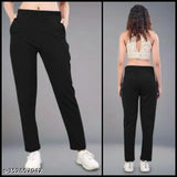 Black cotton blend joggers 501 - Women's solid style statement party wear, India origin