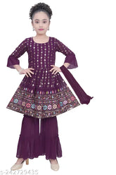 Embellished cotton blended A-line palazzos for girls, ideal for birthday celebrations and functions