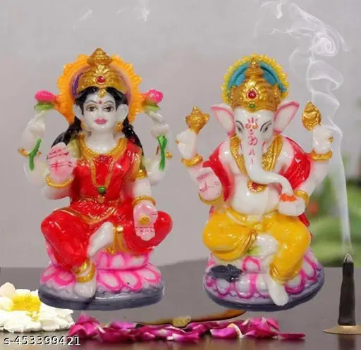Handcrafted Poly Resin Ganesh-Laxmi Idol, 5 inch tall for home pooja room decor, Indian origin