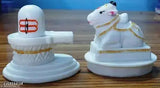 White marble Shivling Nandi idol for home or office, 5.5cm length and breadth