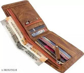 PU leather men's vertical wallet with numerous compartments, free size (11cm x 9cm), designed for maximum storage. Unique natural grain finish