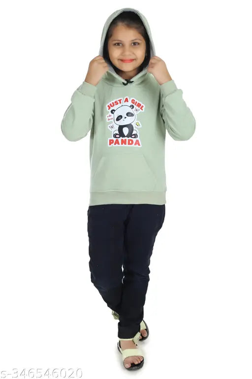 Printed polycotton kids hoodie for girls, long sleeves, 4-5 years size