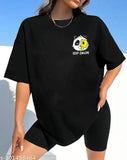 Black cotton oversized graphic printed t-shirt for women, XS to XXXL sizes