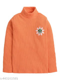 Orange acrylic kids' embroidered sweater, modern dress style