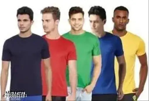 Indian-made polycotton men's half sleeves t-shirts pack of 5 - solid color, sizes M, L, XL, XXL