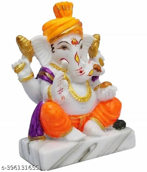 Multicolor 12cm polyresin Ganesh Idol for home decor or office, intricately detailed with four arms and an elephant head - Indian artistry