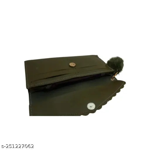 Pure color wool ball bow clutch bag in canvas & leather. Two compartments with 4 cardholders, perfect for daily use and luxury gifting