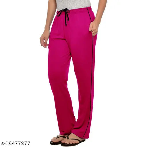 Black onion pink cotton solid pajamas for women - pack of 2, India-made lower track pants