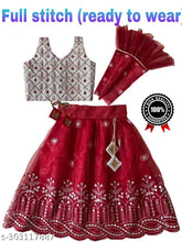 Taffeta silk and net lehenga set with floral stitch design, for kids 6-8 years (29 inch waist, 29 inch length) from India