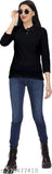 Black cotton polo full sleeves t-shirt for women, ideal for western wear. Solid design on display