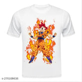 White Polydot Fancy T-Shirt with Dragon Ball Illustration for Men & Boys, half sleeve, round neck