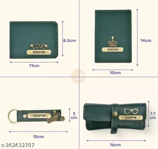 Personalized faux leather men's wallet, keychain, sunglasses case & passport cover set - customizable gift idea for brother, husband, father, boyfriend
