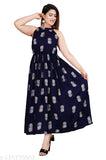 Crepe peacock feather printed anarkali kura, Indian fashion for women, sleeveless, sizes S-XXXL