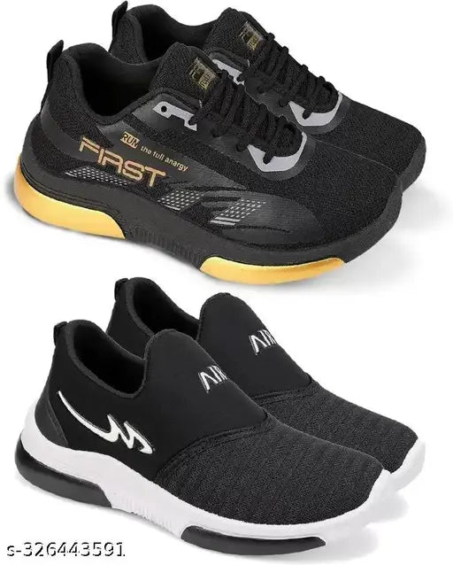 Synthetic and PVC kids unisex sports walking and running shoes combo. Ideal for active boys aged 4-12 years, lace-up design with comfortable insoles