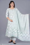 Cotton printed Anarkali dupattaa and pant set by Bhawana Textiles - Indian fashion with three-quarter sleeves