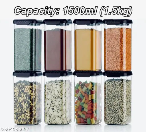 High-quality PET plastic dry fruit jars (1500ml, 8 pack), airtight and transparent for kitchen storage