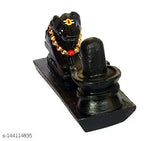 Black polyresin Shivling with Nandi on single platform, intricately designed home temple sculpture by SCULPTO MANIA