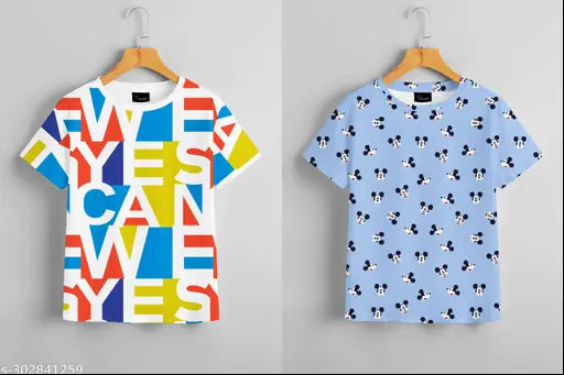 Kalindi's printed women's & girls combo t-shirt, polyester short sleeves, perfect for regular or oversized styles